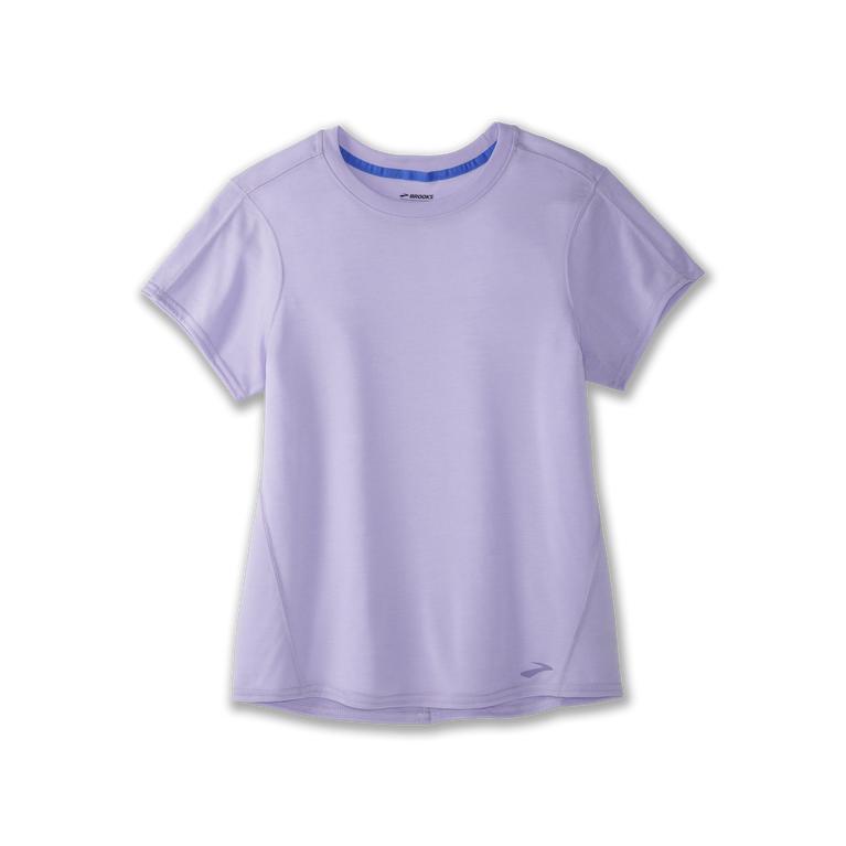 Brooks Distance Women's Short Sleeve Running Shirt - Heather Violet Dash/Black (29368-KXSA)